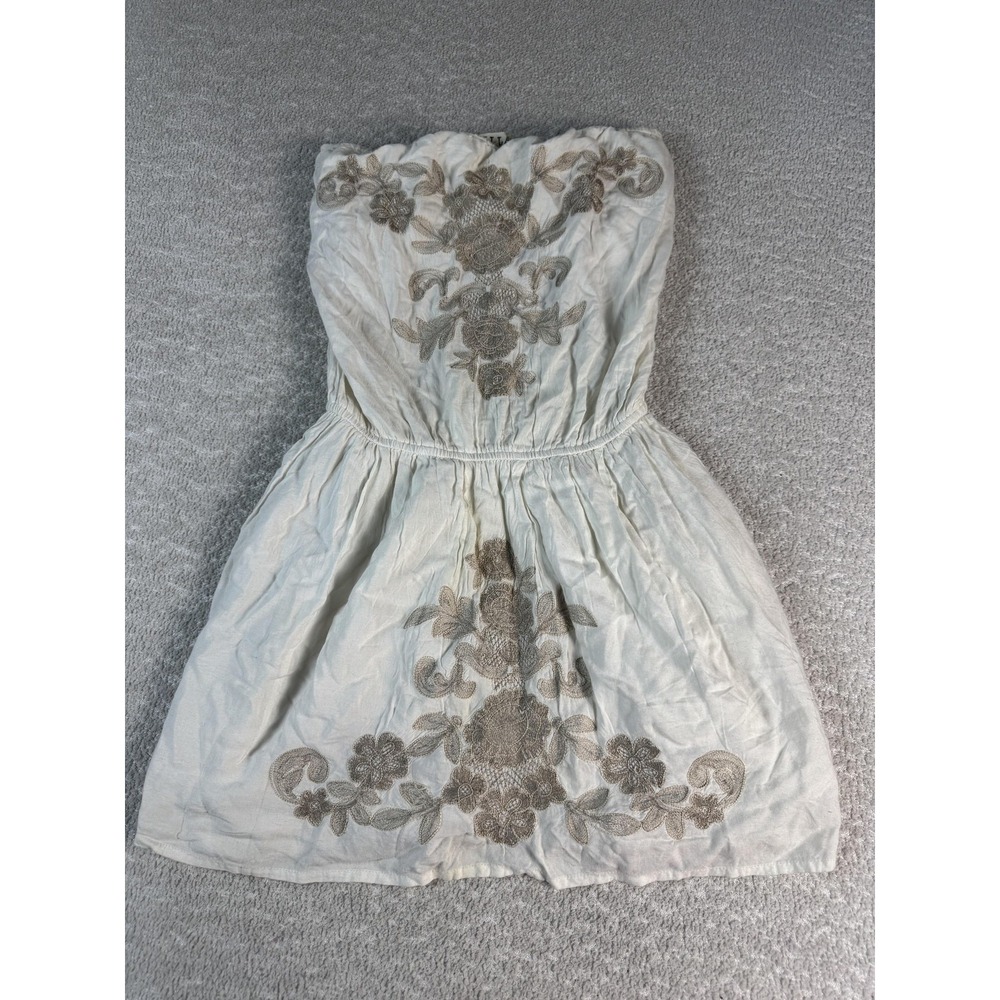 Billabong Dress Womens Small White Strapless Floral Embroidered Boho Summer Mini